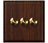 Interrupteur pour bascule Rétro 86x86mm en Noyer pour Plafonnier et Éclairage - Commutateur à Levier PC Ignifuge pour déco Intérieur(3 Gang)