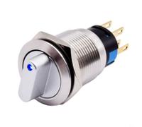 Interrupteur rotatif en acier inoxydable de 19 mm de type verrouillage pour 2 positions de contrôle 3 à 6 V CC Indicateur LED IP66 IK09 (bleu)