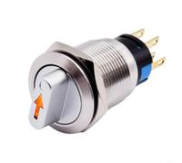 Interrupteur rotatif momentané industriel 19 mm 3 positions 2NO2NC 12/24 V IP66 étanche en acier inoxydable avec indicateur LED pour équipement (rouge)