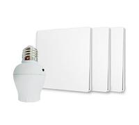 Interrupteur sans fil et sans pile Auto alimenté - Écologique - Qualité Pro - Va et vient RF 3 télécommande + 1 Douille radio à visser E27 - Longue Distance - Intérieur Extérieur IP64