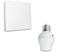 Interrupteur sans fil et sans pile Auto alimenté - Écologique - Qualité Pro - Va et vient RF - KIT 1 télécommande mural + 1 Douille à vis E27 Adaptateur Radio - Longue Distance - 200 m