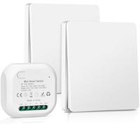 Interrupteur Sans Fil Sans Pile 230v, Télécommande Jusqu'à 50-200 m | Interrupteur va et Vient Sans Fil 230v, Kit Interrupteur Sans Fil Étanche Aucun Câblage Requis, 1 récepteur, 2 commutateurs