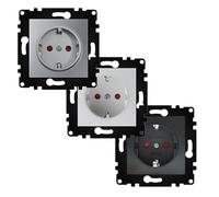 Interrupteur simple poussoir - Noir mat avec indicateur lumineux, dimensions 68 x 68 x 35 mm, disponible en blanc brillant et gris. *