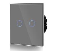 Interrupteur tactile avec indicateur LED et panneau en verre, câblage simple, 2 interrupteurs, 1 contrôle, 86 mm, gris