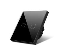 Interrupteur Tactile Commutateurs D'éclairage Intelligents, Étanche, 1/2/3 Boutons, Interrupteur Tactile, Capteur Standard 220V, De Lampe Murale, Module Panneau En Verre Trempé(2 Gang Black)