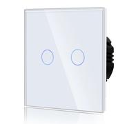 Interrupteur tactile, double, double voie, en verre, blanc, 110-240V, avec LED