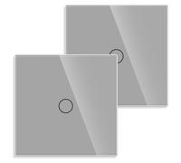 Interrupteur tactile, lot de 2, gris, panneau en verre, indicateur LED, 240V, 500W