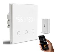 Interrupteur Tactile Mural WiFi et Mini Capteur Température D'humidité d'intérieur,Wall Light Switch avec Rétroéclairage Numérique (Conducteur Neutre Requis) pour Alexa/SmartLife/Tuya,3 Voies Blanc