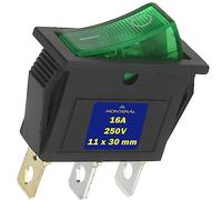 Interrupteur Unipolaire Vert Lumineux 250V 16A 3 Connexions 6,3 mm 11 x 30 mm Corps Noir Garantie de 10 Ans - MONTERAL