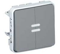 Legrand 069519 Interrupteur ou Va et Vient Lumineux + Poussoir Inverseur NO+NF Lumineux Étanche Plexo Composable IP55, 10AX, 250V, Gris