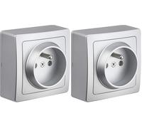 Interrupteur va et vient - Prises electriques Standard - Prise extra plate - Prise murale - Interrupteur va et vient sans Fil - Prise murale - Gamme Blok - Prise 2P+T Alu (Lot de 2)