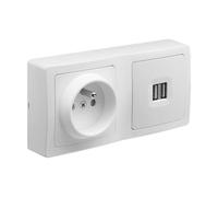 Interrupteur va et vient | Prises electriques Standard | Prise extra plate | Prise murale | Interrupteur va et vient sans Fil | Prise murale | Gamme Blok | Combiné Pc 2P+T 16A + Usb Double 2,1A