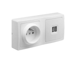 Interrupteur va et vient | Prises electriques Standard | Prise extra plate | Prise murale | Interrupteur va et vient sans Fil | Prise murale | Gamme Blok | Combiné Pc 2P+T 16A + Usb Double 2,1A