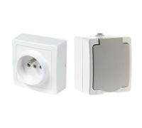 Interrupteur va et vient sans Fil - Prises electriques Standard - Prise extra plate - Prise murale & Zenitech - Akya Prise 2P plus T 16A Gris Clair IP54 1 Paquet