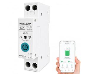 Interrupteur WiFi 63A Intelligent Compatible Al-exa Goo-gle Home | Contrôle à distance via WiFi, minuterie intégrée, sans pavé numérique. Compatible Alexa/Google. Installation rail DIN facile