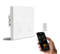 Interrupteur WiFi Connecté Intelligent Tactile Mural et Mini Capteur Températur d'humidité d'intérieur,Wall Smart Light Switch (Conducteur Neutre Requis) Compatible avec Smart Life/Tuya,2 Voies Blanc