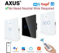 Interrupteurs d'éclairage intelligents WiFi ue, sans fil neutre, interrupteur tactile RF433, maison intelligente, contrôle par application Tuya, prise en charge d'alexa Google Home black 2 gang