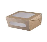 Intertan QDW2000 Lot de 50 récipients rectangulaires en papier kraft avec double fenêtre rPET, couleur naturelle, capacité 2000 ml, longueur 20,4 cm, largeur 14,2 cm, hauteur 7,4 cm