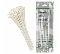 intervisio Collier de Serrage 200 mm x 2,5 mm, Attache Câble, Serre Câbles Rilsan Nylon, Colliers Serre-Cable 200mm, Blanc, Lot de 100 Pièces
