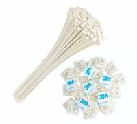 intervisio Collier de Serrage 200 mm x 2,5 mm Serre Cables, Rilsan 200mm, Nylon, Lot de 100 Pièces + Embases Adhesive pour Attache de Cable, 19 mm, Auto Adhésif 50 Pièces Blanc