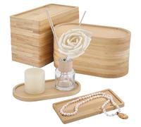 INTERWARM 24 Petit Plateau en Bambou Mini Plateaux de Présentation en Bambou Naturel de 17.5x8.8x1cm Ovales Ou Rectangulaires pour la Salle de Bain la Cuisine la Coiffeuse Les Plantes Les 2 Style