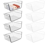 INTERWARM 8 panier Métallique à Glisser Sous une Étagère Paniers Coulissants pour Organiseur de Cuisine Garde Manger Bureau Ou Étagère Paniers de Rangement pour Placard 31x22x12 cm (Noir et Blanc)