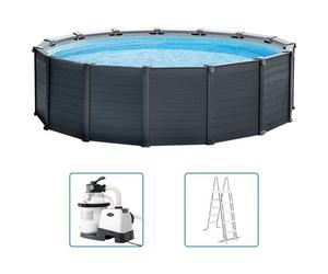 Intex - Graphite Gray Panel - Piscine avec pompe de filtration - 478x124 cm - Ronde - Piscine intérieure - Accessoires inclus
