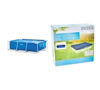 Intex Piscine Metal Frame Junior rectangulaire Angulaire Tubulaire (l) 2,20 x (l) 1,50 x (h) 0,60m & bâche Protection pour Piscine rectangulaire Tubulaire 3m x 2m