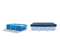 Intex Piscine Metal Frame Junior rectangulaire Tubulaire (l) 2,60 x (l) 1,60 x (h) 0,65m & 28036 - Bâche de Protection pour Piscine rectangulaire 2,60 X 1,60m