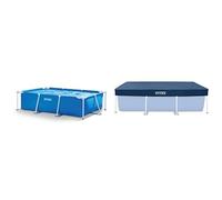Intex Tuyau de vidange Piscinette Metal Frame 3 X 2 X 0,75 M - Tubulaire Métal Rectangulaire & Bâche de Protection pour Piscine rectangulaire 3m x 2m, Bleu, 300x200x20 cm