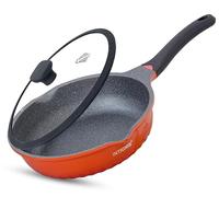 INTIGNIS Poêle à frire profonde antiadhésive avec couvercle - 3 en 1 sauteuse, poêle et mini wok - Revêtement céramique GREBLON | Compatible avec les plaques à induction | Fond en acier inoxydable |