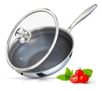 INTIGNIS Wok induction inox 30 cm 6 L, 3 plis, gravure laser avec couvercle | Surface céramique antiadhésive sans PTFE ni PFOA, anti-rayures, ustensiles métalliques, lave-vaisselle, tous feux compatibles