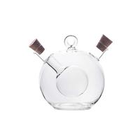 Intirilife 2-en-1 Distributeur de vinaigre et d'huile en verre avec deux ouvertures - 350 ml / 60 ml de capacité - 13 x 10.5 x 11.5 cm - Bouteille d'huile avec bouchon, décorative