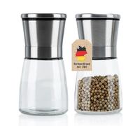Intirilife 2x Moulins à Poivre en ARGENT TRANSPARENT - Set de Deux Poivrières en Verre et Acier Inoxydable pour la Cuisine - Poivrier pour Mouture et Broyage du Poivre, Sel, Herbes, Aromates