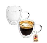 Intirilife 2X Set de Verres Thermo à Double paroi -200-250ml- soufflés à la Bouche et isolés pour Cappuccino, Verres à thé Verres à café Tasses à Latte Macchiato, Effet de lévitation avec Anse