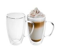 Intirilife 2X Set de Verres Thermo à Double paroi -400-500ml- soufflés à la Bouche et isolés pour Cappuccino, Verres à thé Verres à café Tasses à Latte Macchiato, Effet de lévitation avec Anse