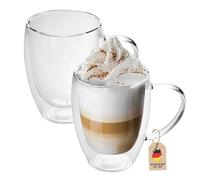 Intirilife 2X Verres Thermo à Double Paroi Set -250-300ml- Soufflés à la Bouche Isolés pour Cappuccino, Verres à Thé Verres à Café Tasses à Latte Macchiato, Effet Flottant avec Anse