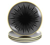 Intirilife 4x Assiettes en porcelaine en Rayé - Noir Blanc avec Diamètre 20.5 cm - Assiette pour petit-déjeuner, à dessert, de service pour salade de fruits Pâtes Dessert Plat principal et snacks