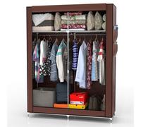 Intirilife Armoire de Rangement Pliable 108x45x170 cm en MARRON CASTOR - Dressing Penderie Textile avec Fermeture à Glissière en Tissu Intissé - Placard Camping Garde-Robe