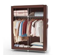 Intirilife Armoire Pliante 108x170x45 cm en Marron KOKOS - Armoire en Tissu avec Fermeture éclair et Tringle à vêtements, Poche latérale et Compartiments - Étagère enfichable, Cadre métallique