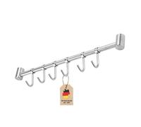 INTIRILIFE Barre de suspension pour la cuisine en acier inoxydable avec 6 crochets mobiles à percer - 35,8 x 3,4 x 2,2 cm - Barre à crochets de cuisine Support mural