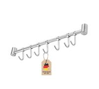 INTIRILIFE Barre de suspension pour la cuisine en acier inoxydable avec 7 crochets mobiles à percer - 39,6 x 3,4 x 2,2 cm - Barre à crochets de cuisine Support mural