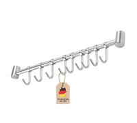 Intirilife Barre de suspension pour la cuisine en acier inoxydable avec 9 crochets mobiles pour percer - 49,8 x 3,4 x 2,2 cm - Crochet de cuisine pour ustensiles de cuisine - Porte-gobelet mural