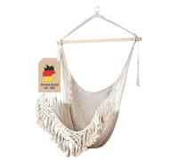 Intirilife Fauteuil Suspendu en Coton macramé Beige avec Bord frangé - Fauteuil Confortable et Respirant pour Adultes et Enfants à l'intérieur et à l'extérieur