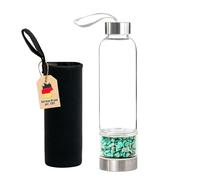 Intirilife Gourde Gourde avec pierres de guérison avec sac noir - Turquoise - Capacité 400 ml - Bouteille avec pierres précieuses minérales