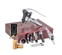 Intirilife Kit tire-bouchon à levier - Ouvre-vin avec coupe-film, bec verseur/aérateur, bouchon à vide, anneau d'égouttage, 2 spirales de rechange - Set cadeau sommelier, acier inoxydable, 9 pièces