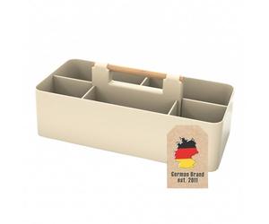 Intirilife Organizer Caddy avec poignée en beige - 32x15.5x8 cm, boîte de transport Panier de rangement avec 5 compartiments pour la salle de bain, la chambre d'enfant, le bricolage, les cosmétiques