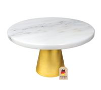 Intirilife Plateau à Gâteau, Support à Gâteau avec Pied Doré et Plateau en Marbre - 20 x 11.3 cm - Assiette, Plateau pour Gâteaux, Tartes, Plat de Service Rond pour Pâtisseries