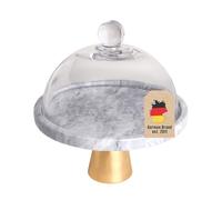 Intirilife Plateau à gâteaux avec couvercle en verre Présentoir à gâteaux avec pied doré en marbre - 24.8 x 16.8 cm - Plateau pour gâteaux Plateau rond de service pour pâtisseries