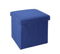 Intirilife Pouf Pliable 30x30x30 cm en Bleu MER - Boîte de Rangement Décorative en Tissu Aspect Lin pour Gagner de l'espace - Tabouret Coffre Siège